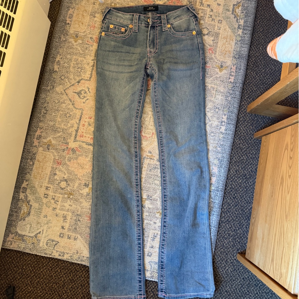True Religion Billie Mid Rise Big T Straight Jean in California Poppy
